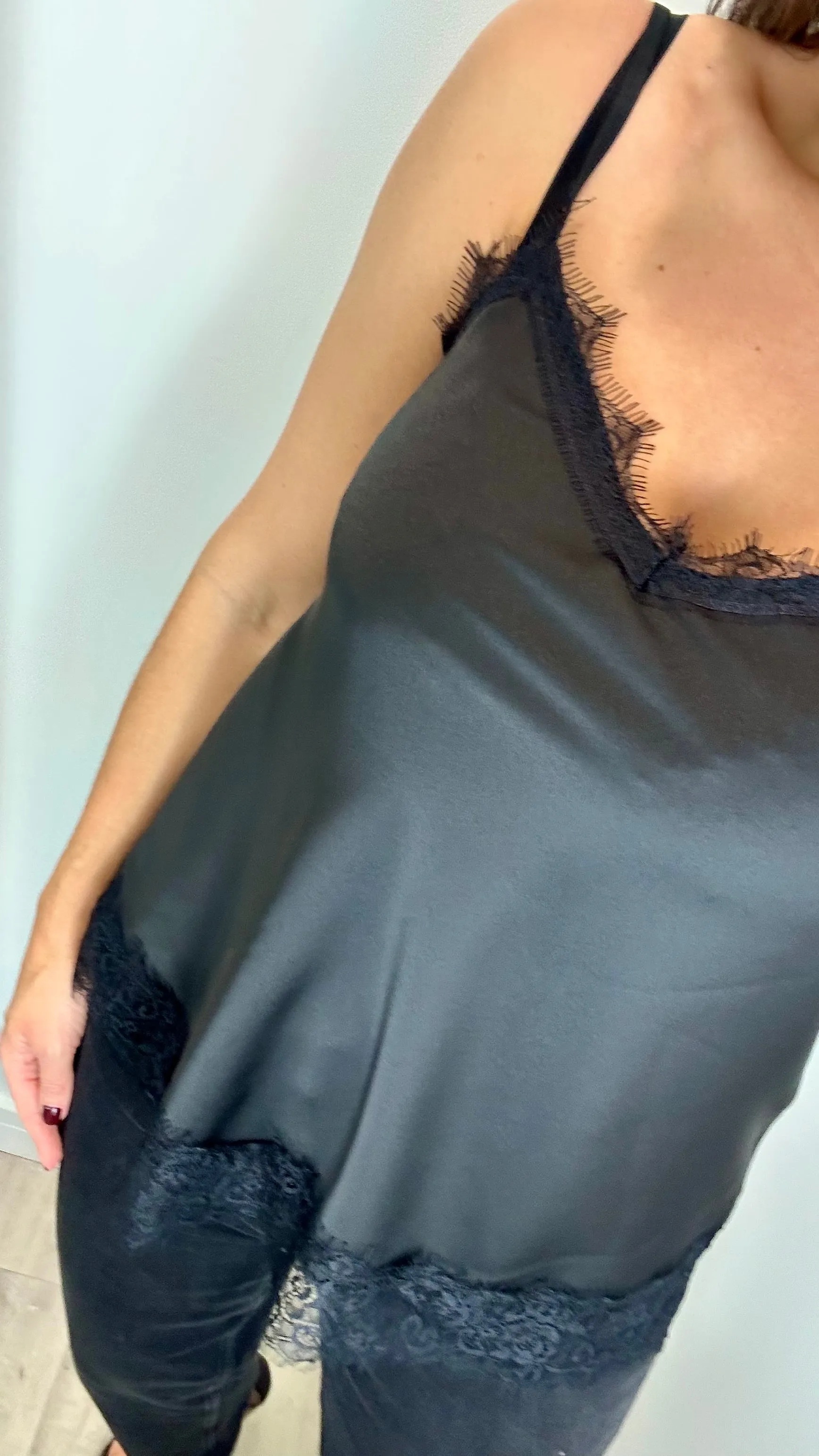 BLACK LACE DETAIL SILK CAMI TOP