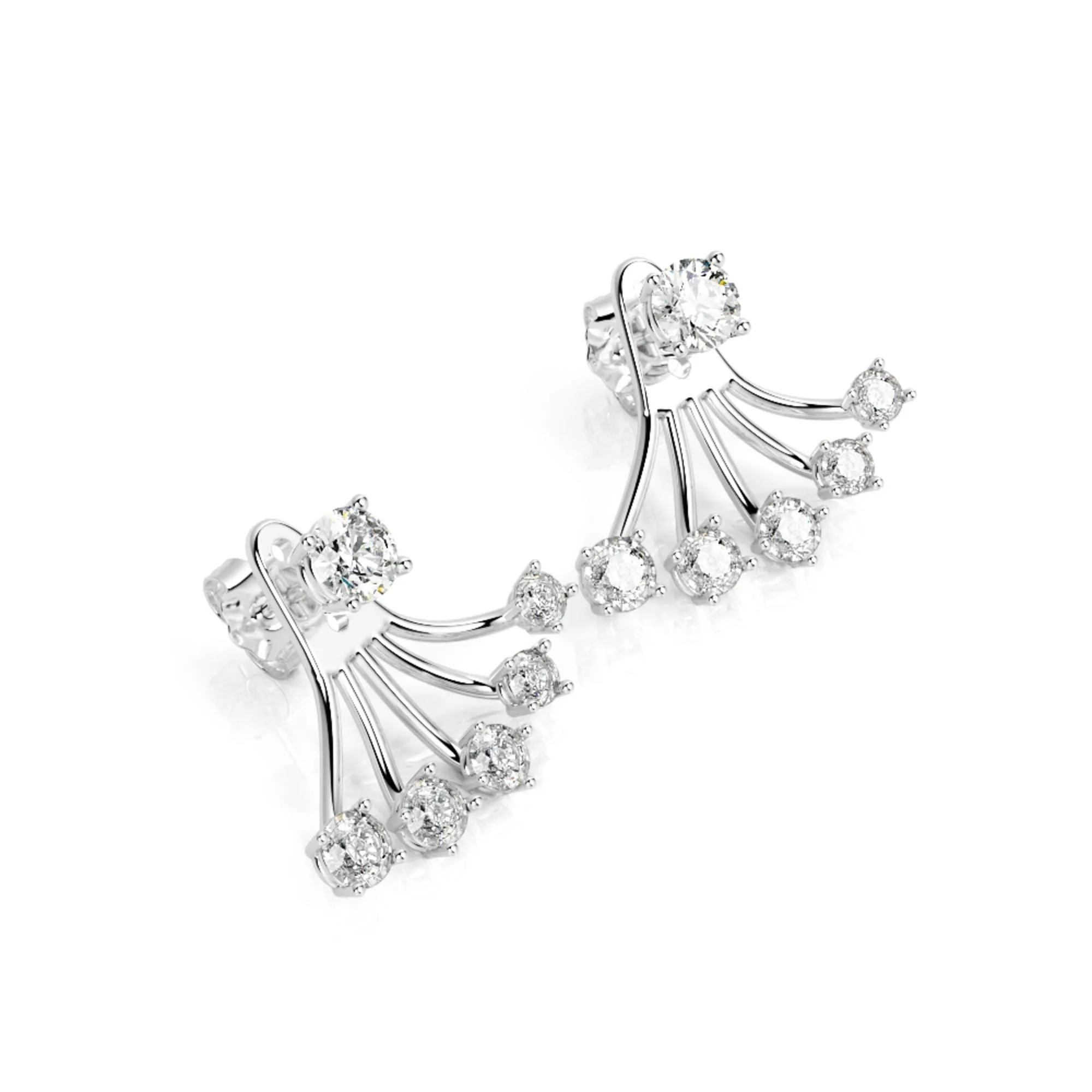 Blinding Light Waver Earrings 3 Natural Diamonds in White Gold