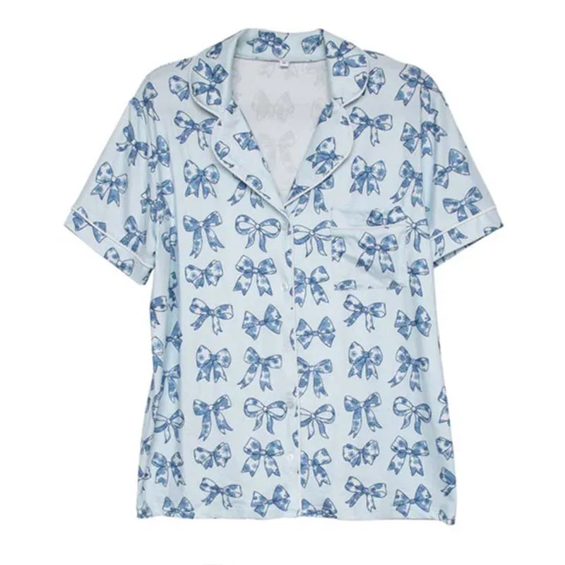 Blue Bows Pajama Top