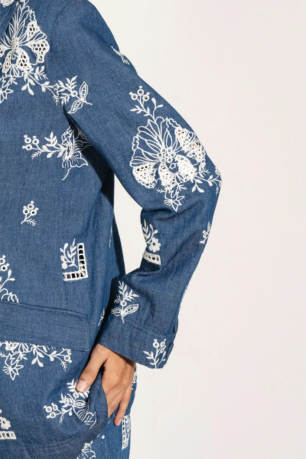 Blue knotch jacket, shorts and bustier