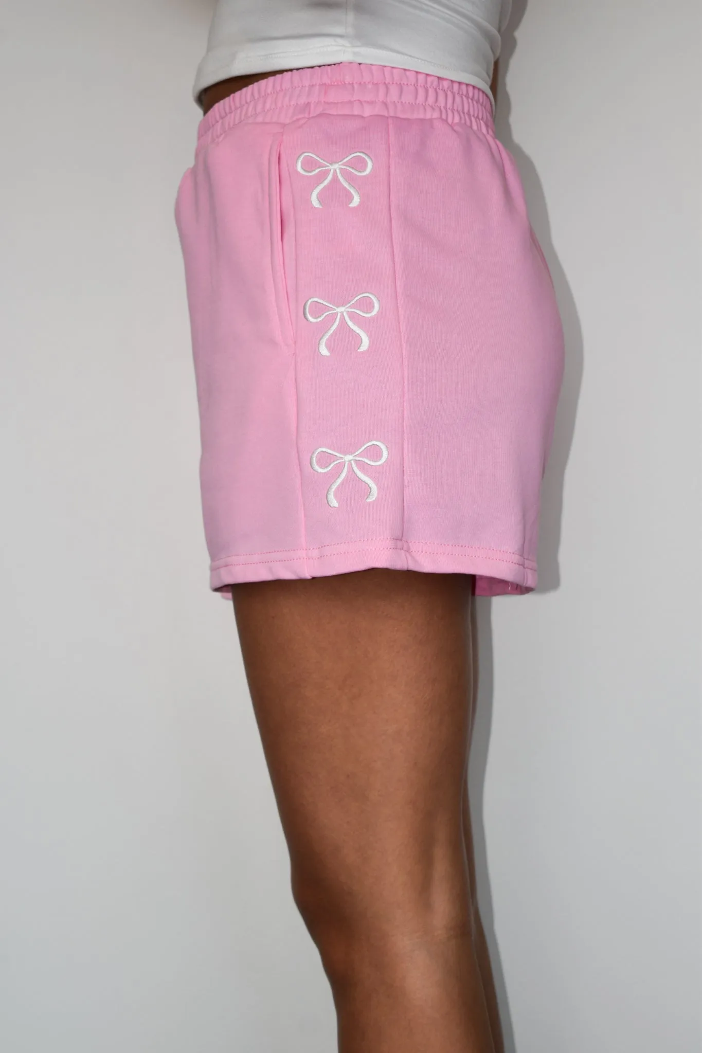 Bow Embroidered Lounge Shorts- Pink