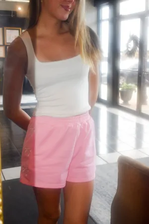 Bow Embroidered Lounge Shorts- Pink
