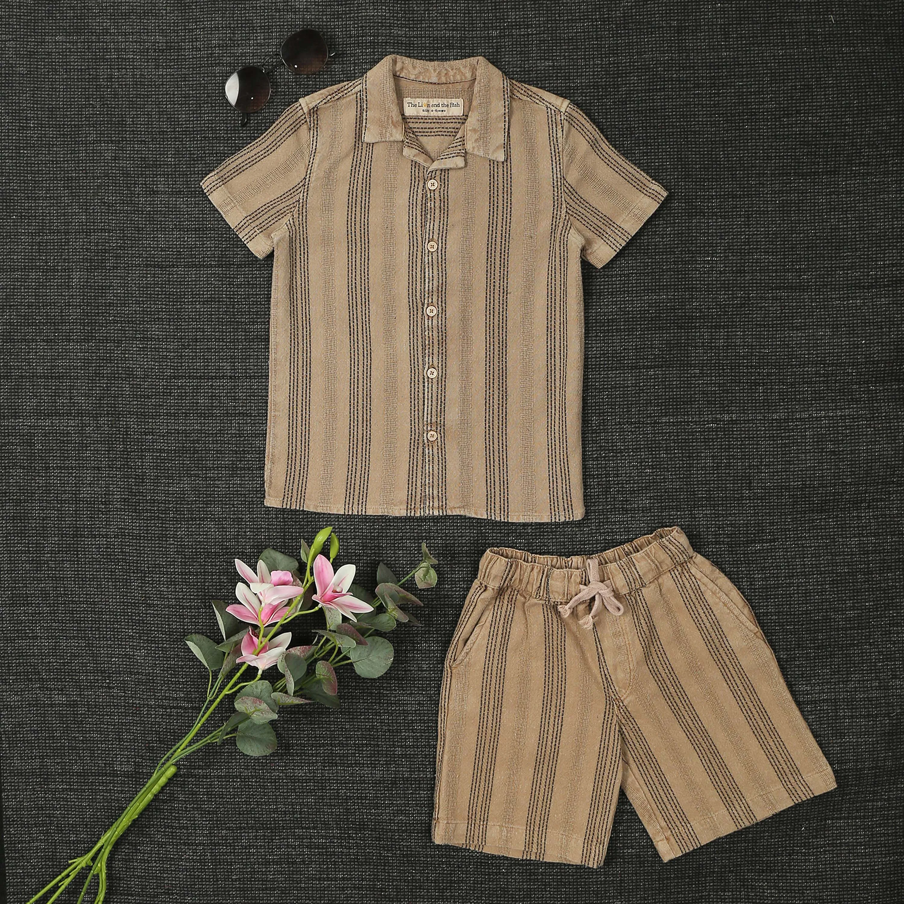 Boys Winter Warm Shirt & Shorts Co-Ord Set Vintage Khaki