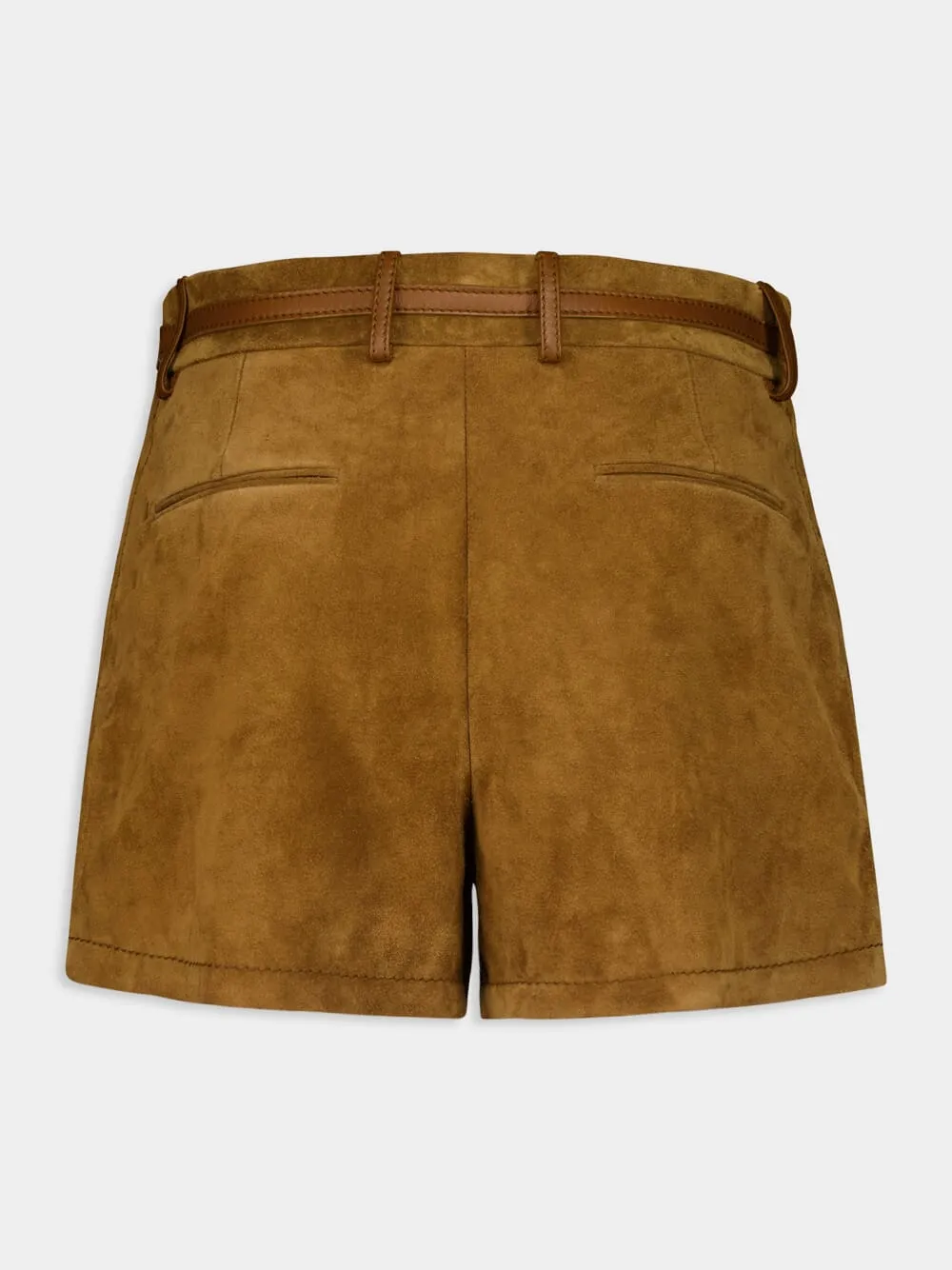 Brown Suede Shorts with Horsebit Belt