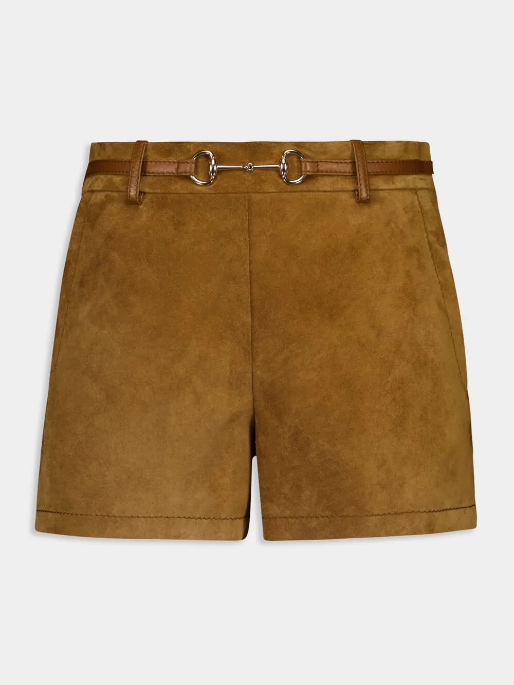 Brown Suede Shorts with Horsebit Belt