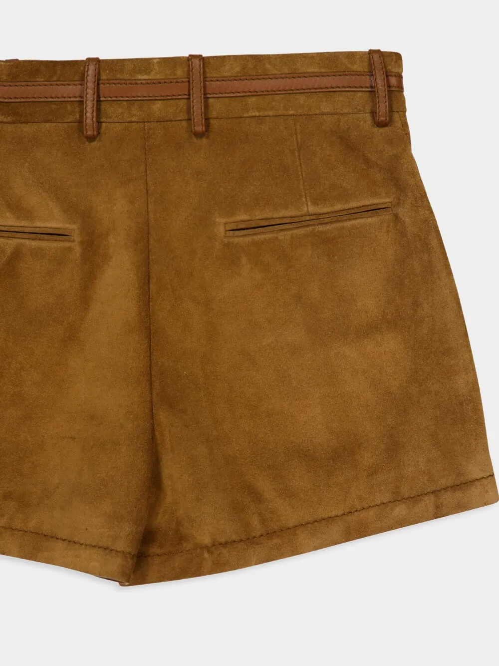 Brown Suede Shorts with Horsebit Belt