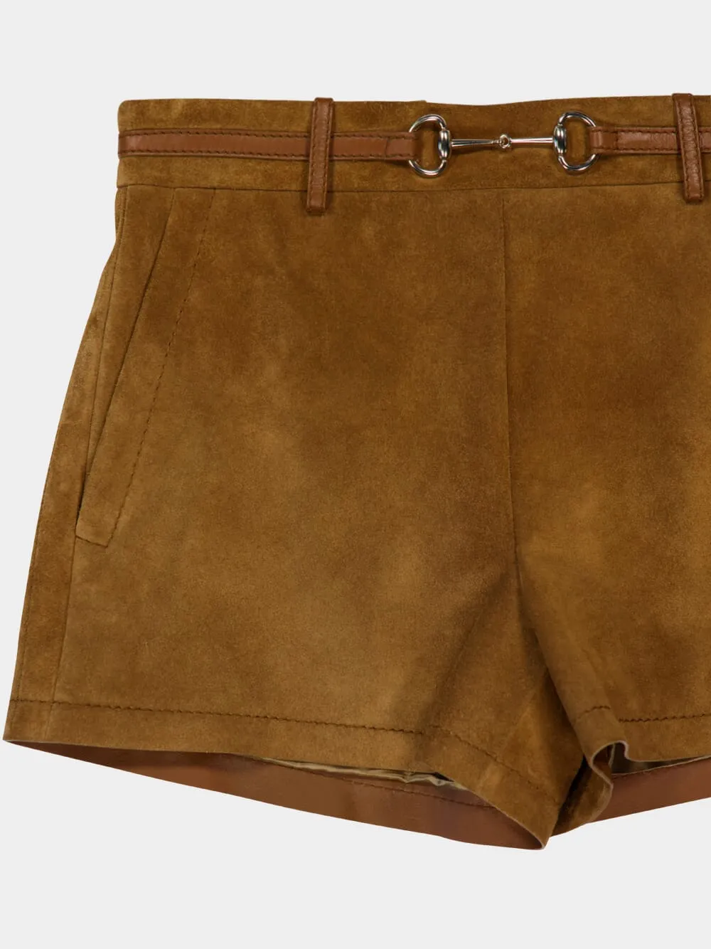 Brown Suede Shorts with Horsebit Belt