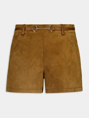 Brown Suede Shorts with Horsebit Belt