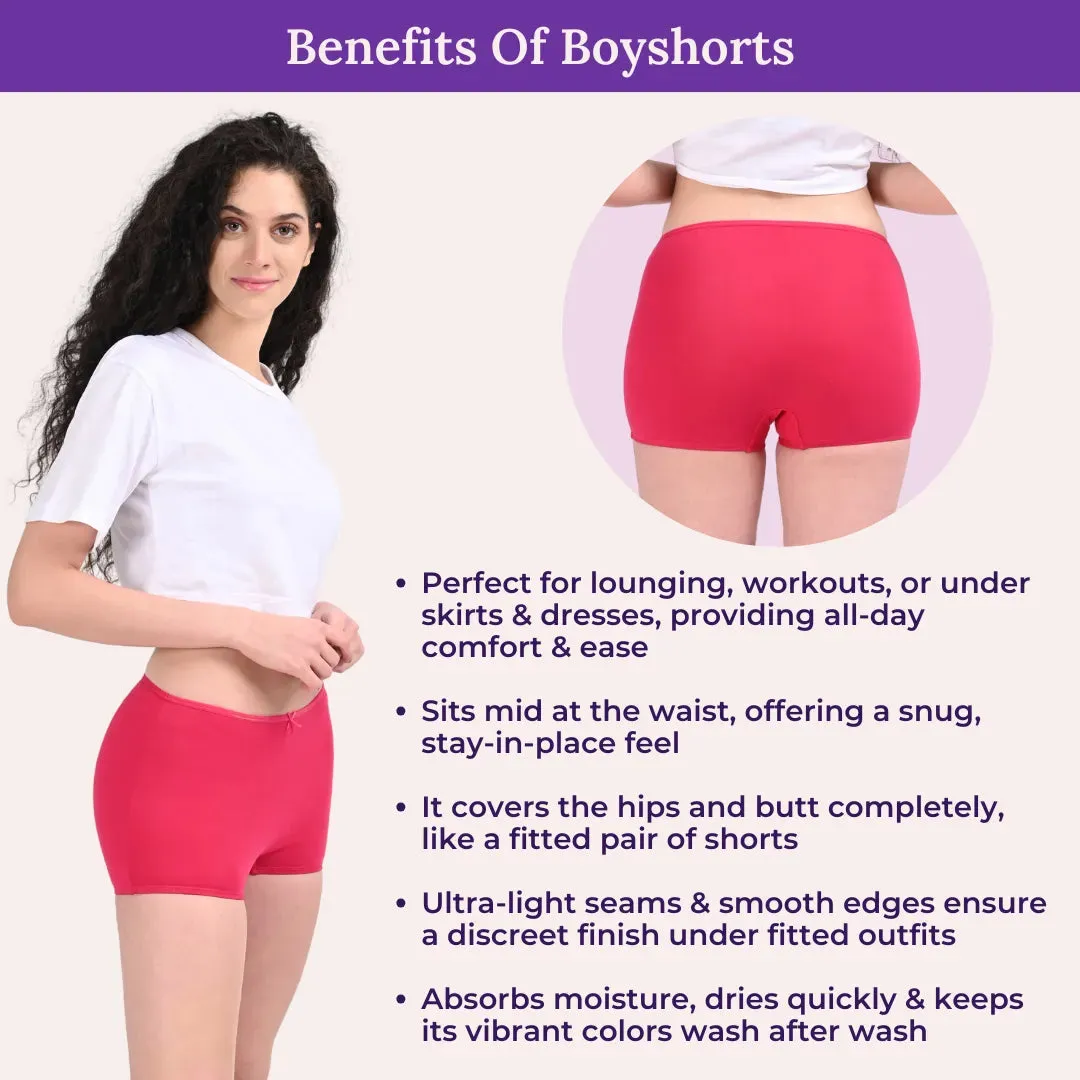 BrZee Boyshorts | Lightweight Cotton-Elastane Fabric | Super Stretchy For Comfort | No Visible Panty Lines | Pack Of 3