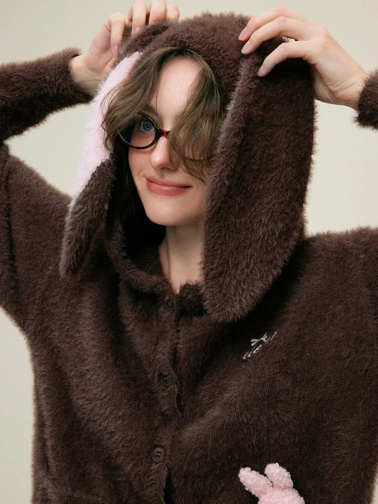 Bunny Ears Hooded Fleece Jacket Shorts Pajama Set