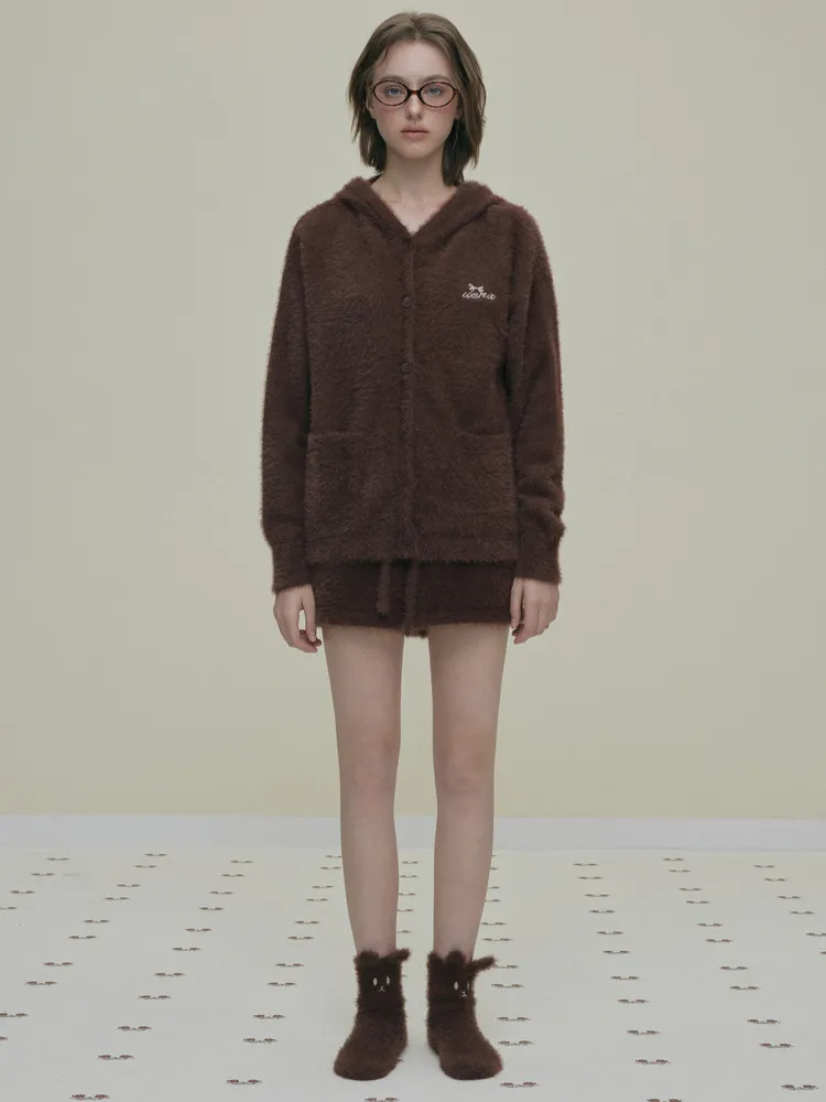 Bunny Ears Hooded Fleece Jacket Shorts Pajama Set