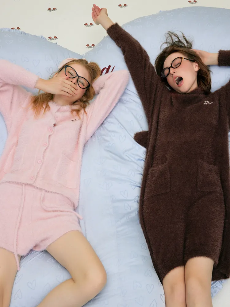 Bunny Ears Hooded Fleece Jacket Shorts Pajama Set