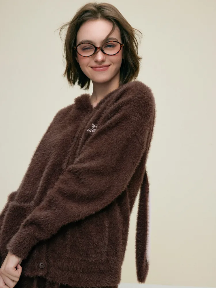 Bunny Ears Hooded Fleece Jacket Shorts Pajama Set