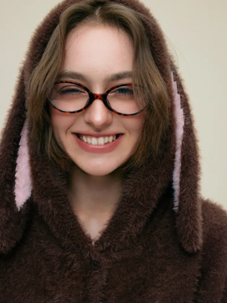 Bunny Ears Hooded Fleece Jacket Shorts Pajama Set