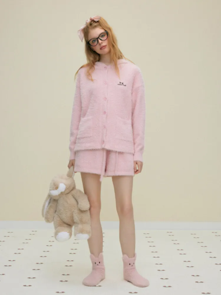 Bunny Ears Hooded Fleece Jacket Shorts Pajama Set