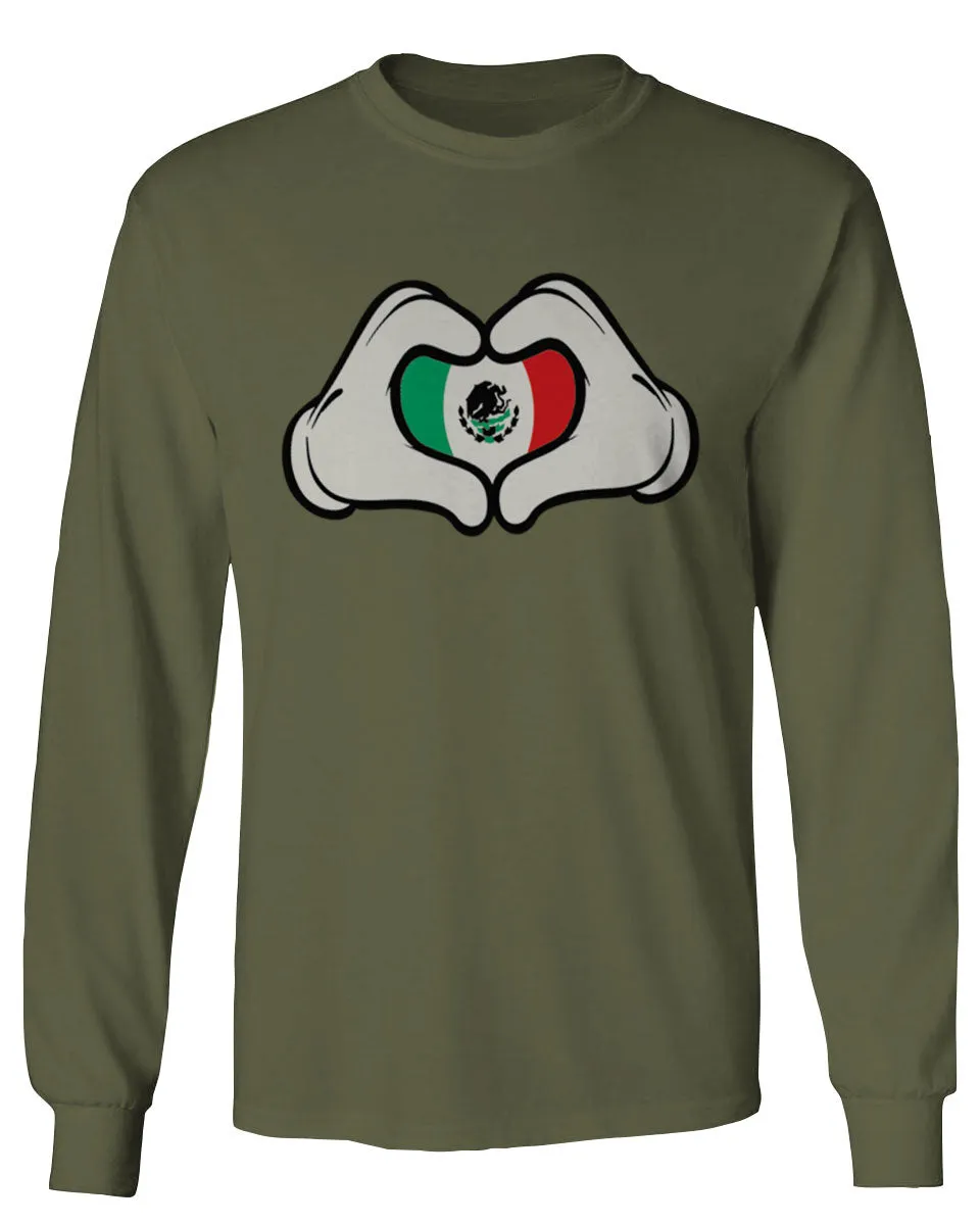 Cartoon Glove Heart Love Hecho en Mexico Mexican Flag escucudo Mexicano mens Long sleeve t shirt