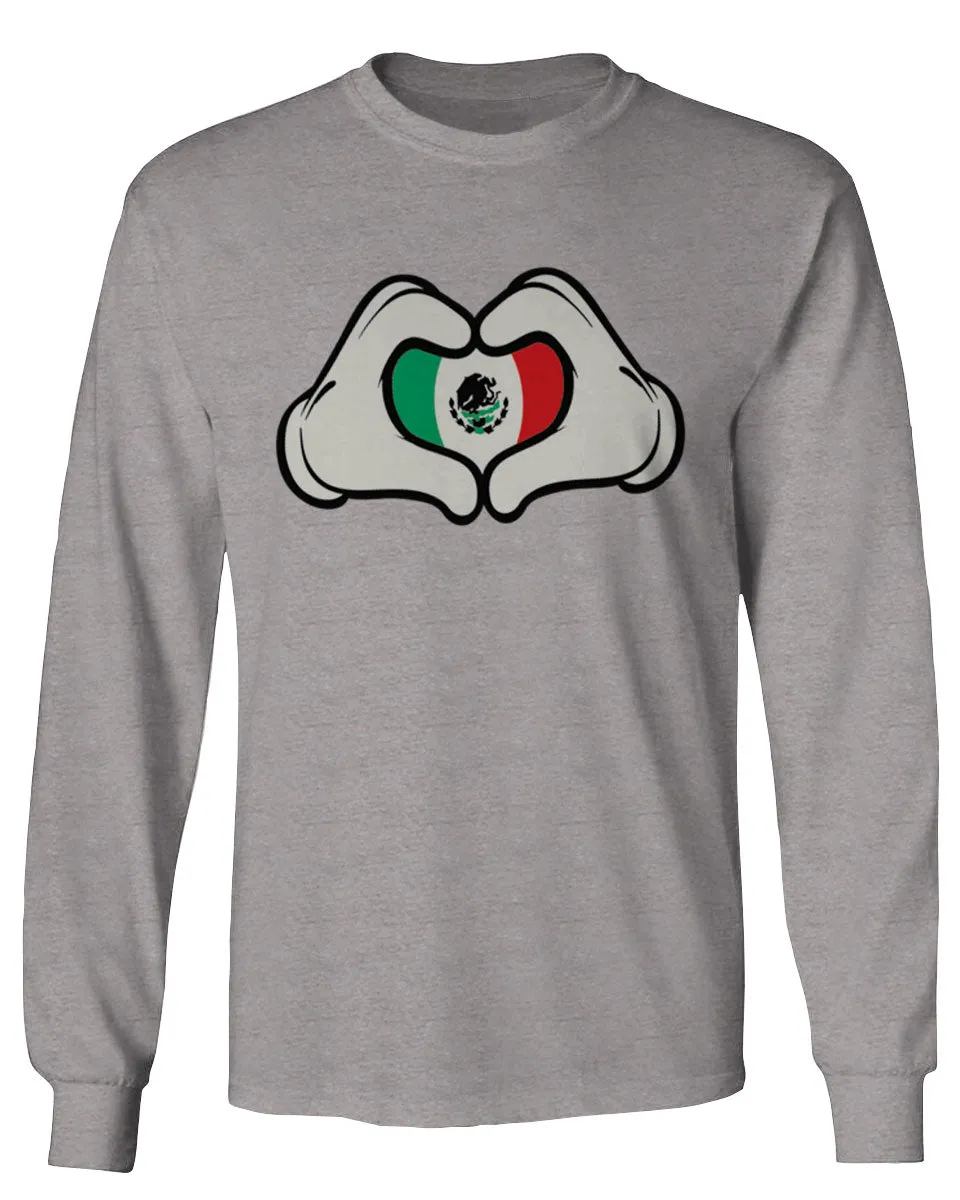 Cartoon Glove Heart Love Hecho en Mexico Mexican Flag escucudo Mexicano mens Long sleeve t shirt