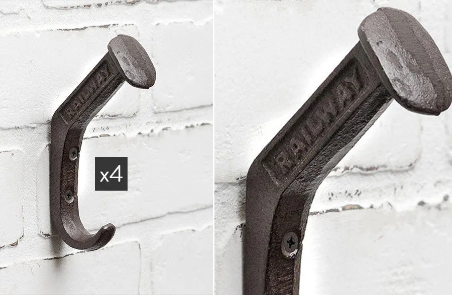 Cast Iron Vintage Railway Wall Hook, Set of 4