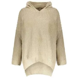 Casual Hooded Long Sleeve Solid Color High-Low Hem Women's Sweater - Khaki One Size