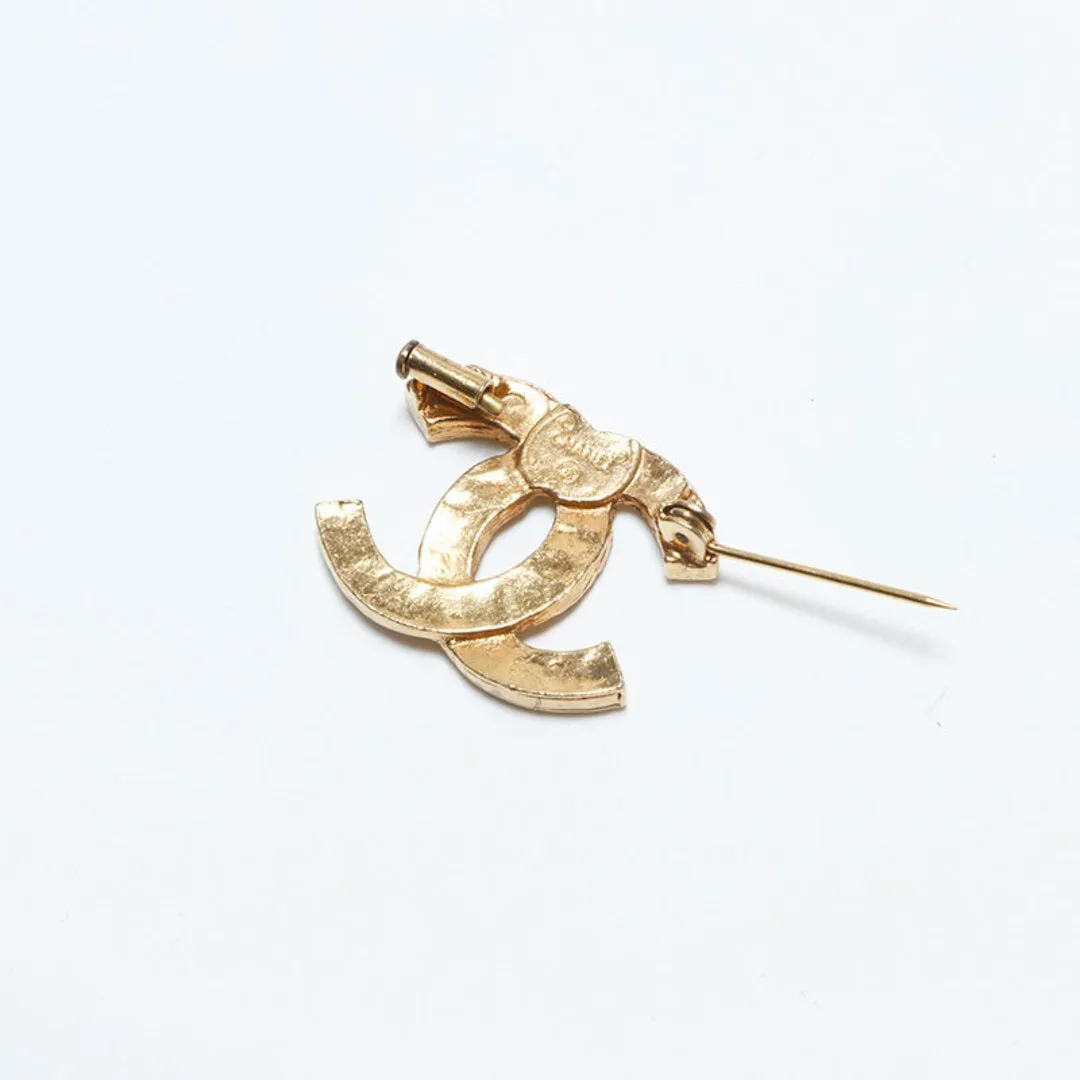 CHANEL CC Vintage Gold Pin Brooch Rhinestone