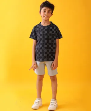 CHECK NAVY SKY ASH SUMMER SHORTS SET - BLACK/SKY