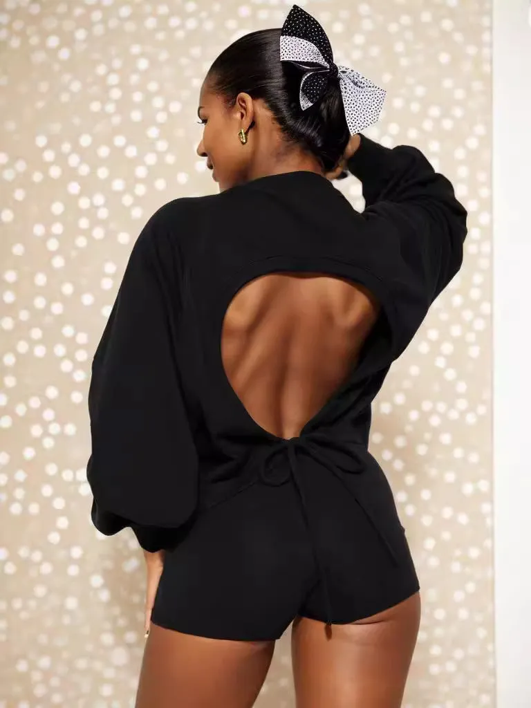 Chic Backless Long-Sleeve Hoodie with Relaxed Fit