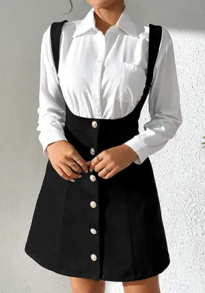 Chic Button-Front High Waist Suspender A-Line Dress