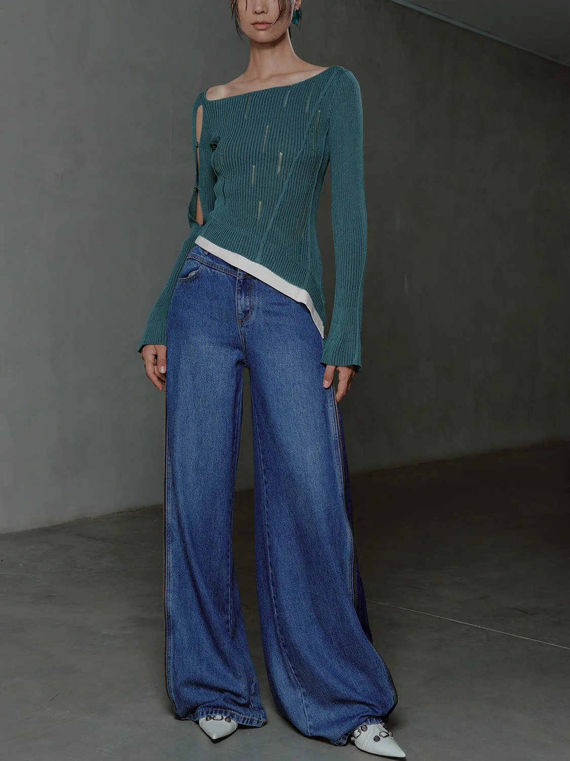 Cold Shoulder Knitted T-Shirts