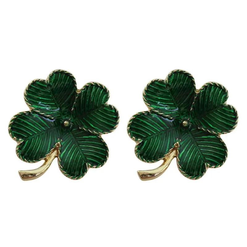 College Style Alloy Electroplating Green Four-leaf Clover Brooch