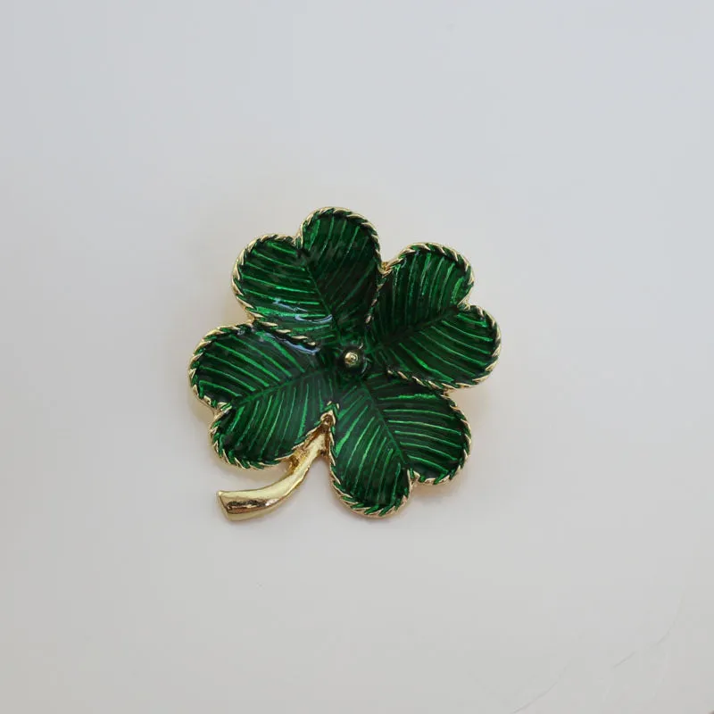 College Style Alloy Electroplating Green Four-leaf Clover Brooch