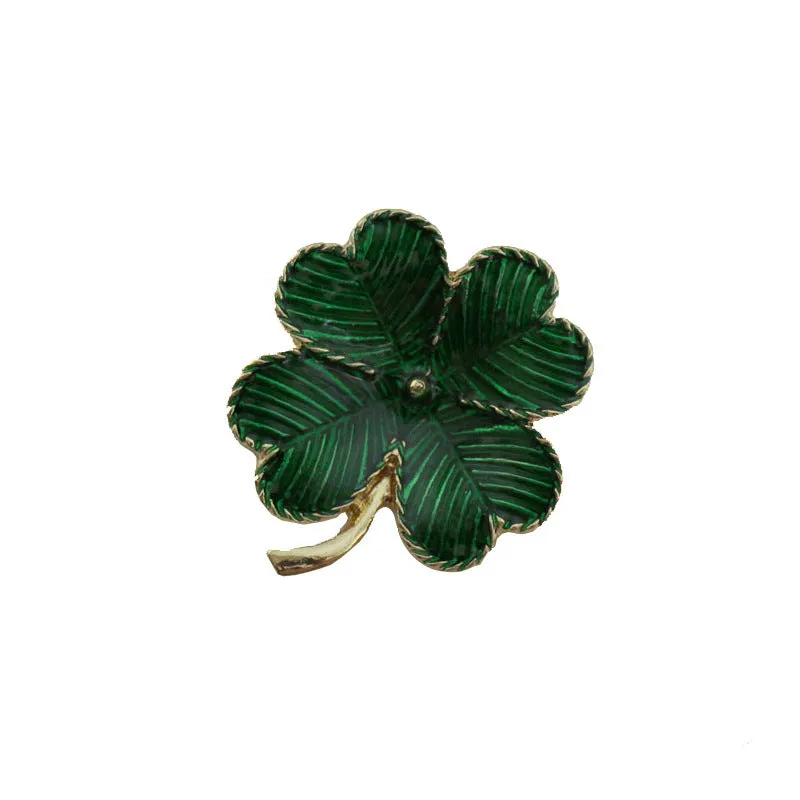 College Style Alloy Electroplating Green Four-leaf Clover Brooch