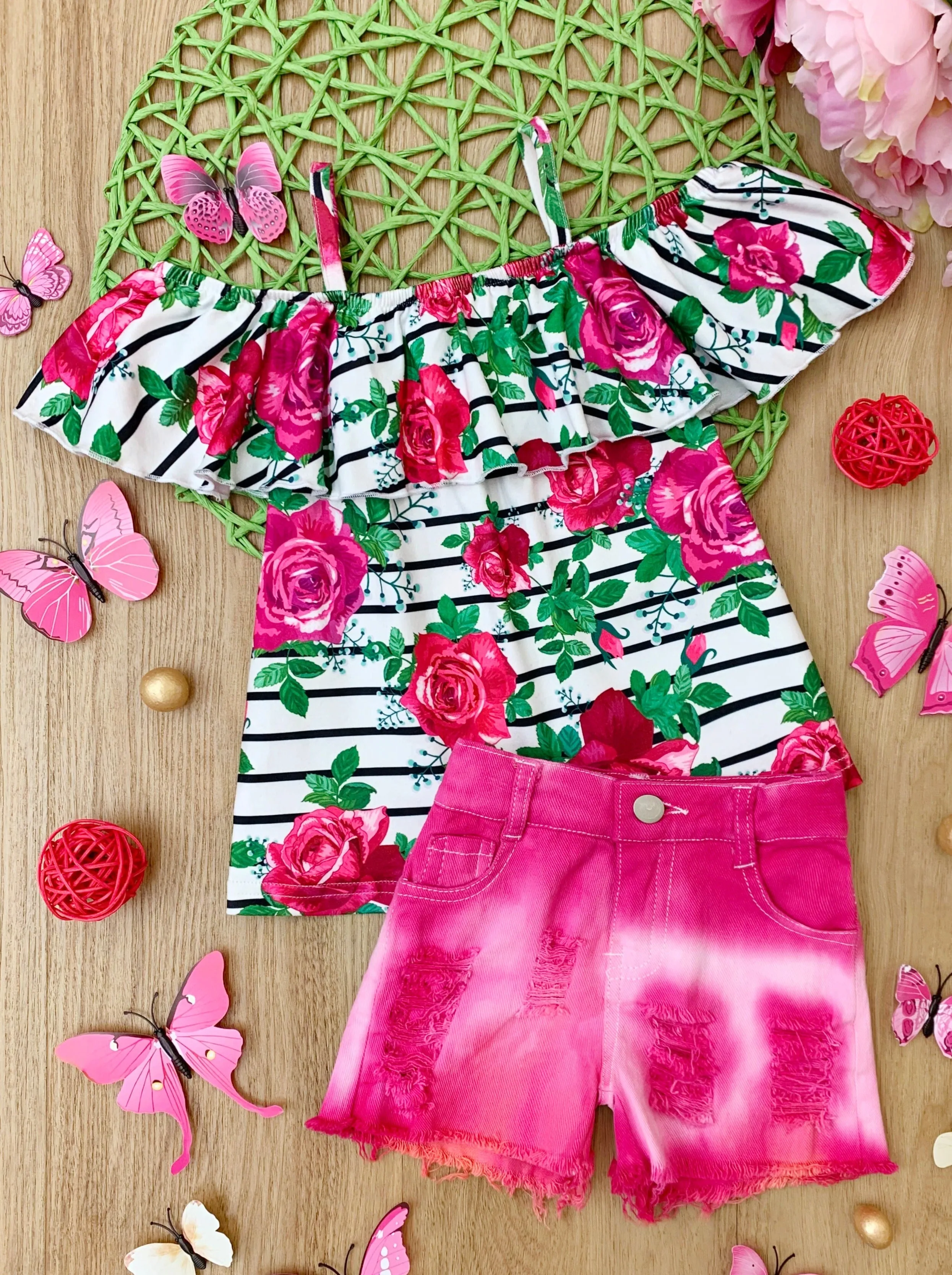 Coming Up Roses Ombre Denim Short Set