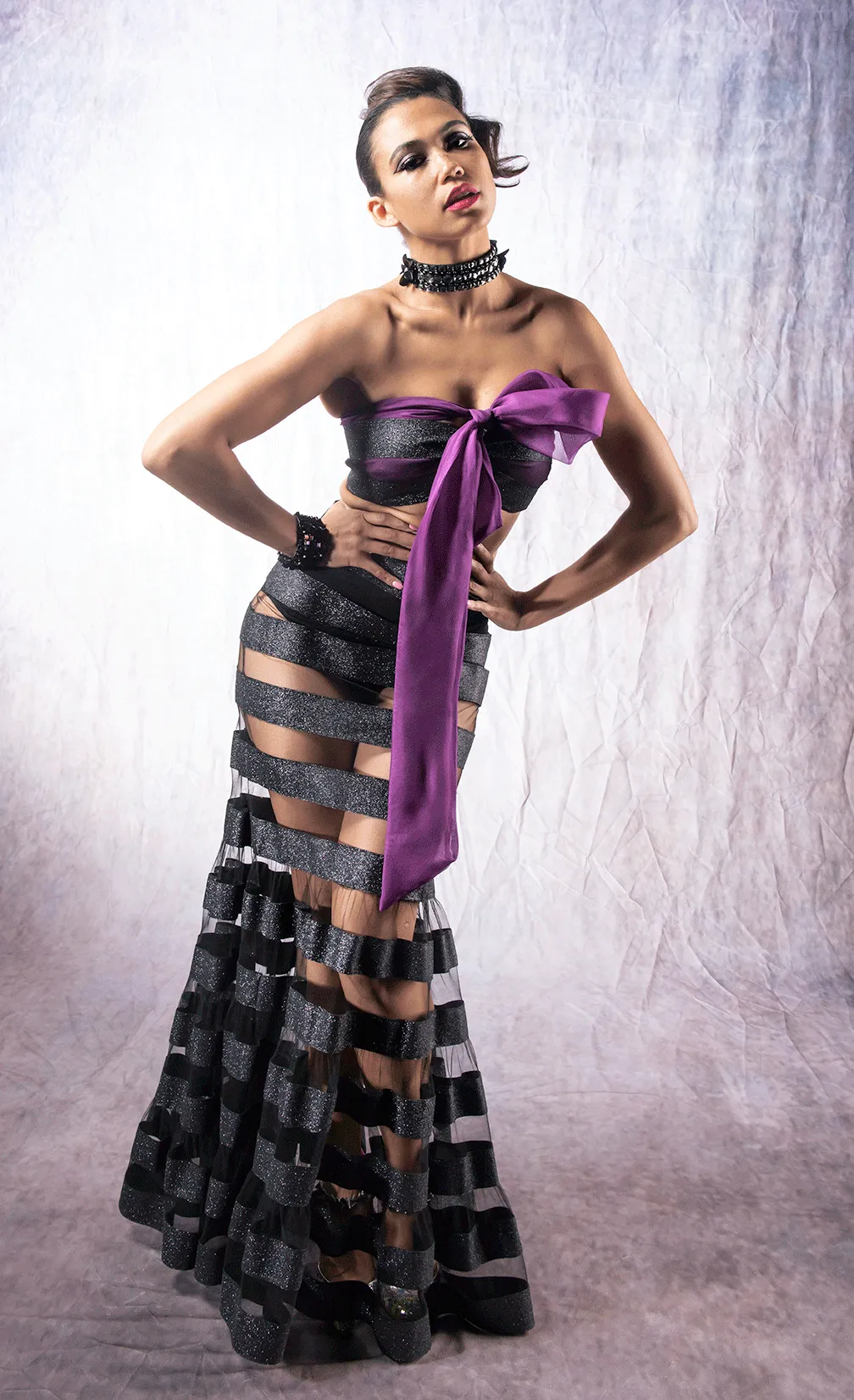 Coquette Metallic Banded Evening Skirt