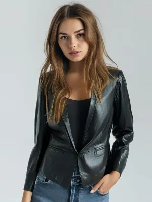 Corporate Charm Patterned Leather Blazer for Women