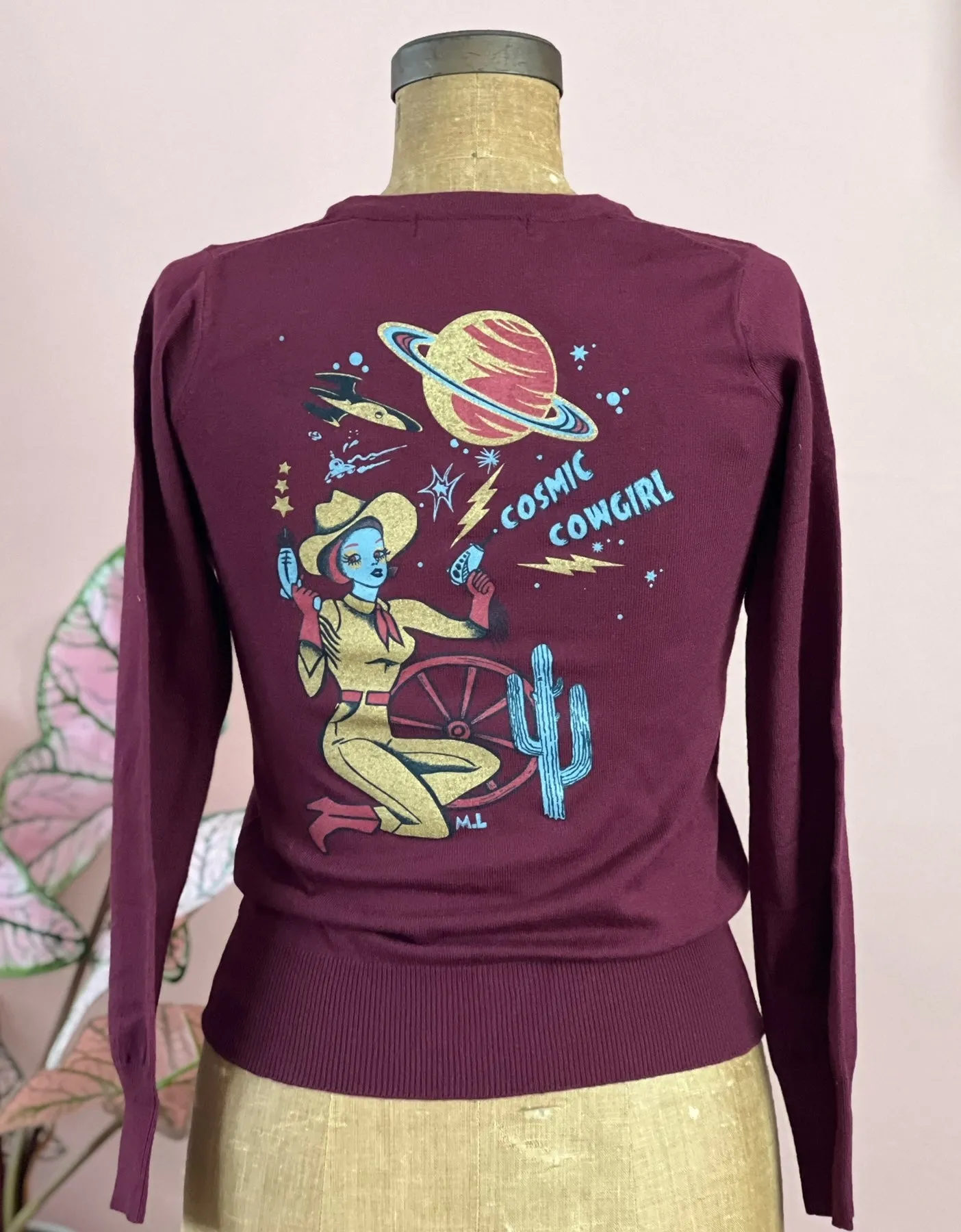 COSMIC COWGIRL LONG SLEEVE SWEATER *BURGUNDY