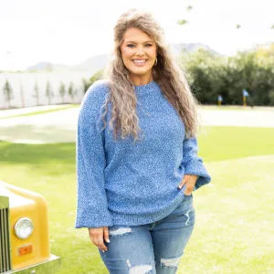 Cozy Bubble Sleeve Sweater, Pacific Blue