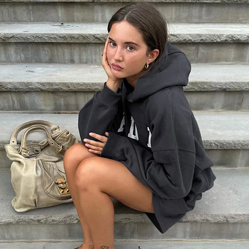 Cozy Winter Letter Print Hoodie and Shorts Two-Piece Set with Effortless Style