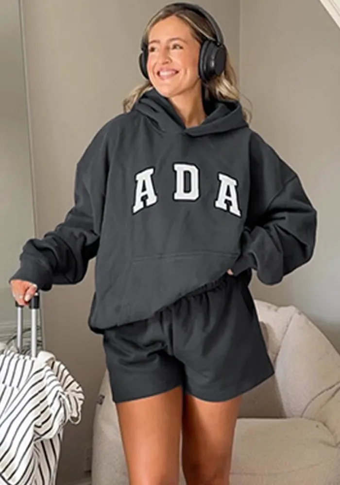 Cozy Winter Letter Print Hoodie and Shorts Two-Piece Set with Effortless Style