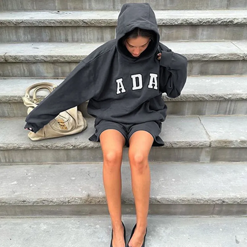 Cozy Winter Letter Print Hoodie and Shorts Two-Piece Set with Effortless Style