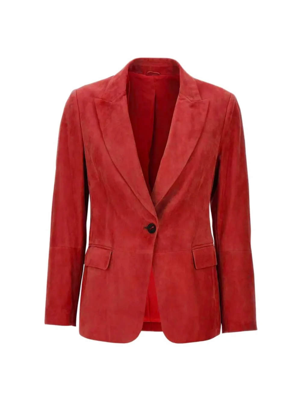 Crimson Charm Suede Leather Blazer for Women
