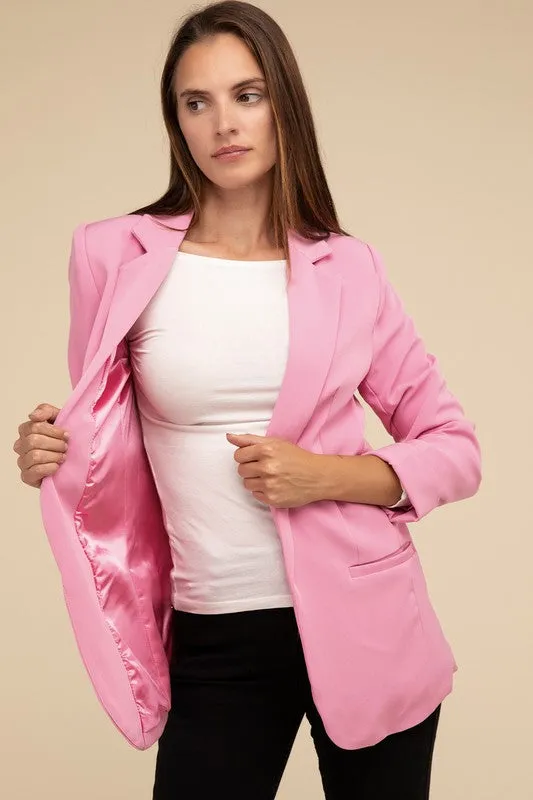 Darilyn Open Front Blazer – Long Sleeve, Lapel Collar