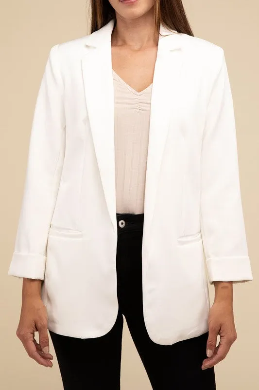 Darilyn Open Front Blazer – Long Sleeve, Lapel Collar