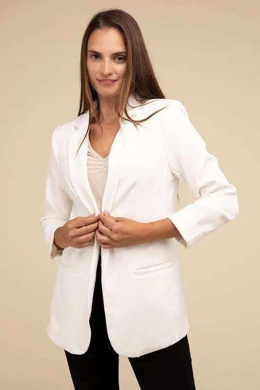 Darilyn Open Front Blazer – Long Sleeve, Lapel Collar