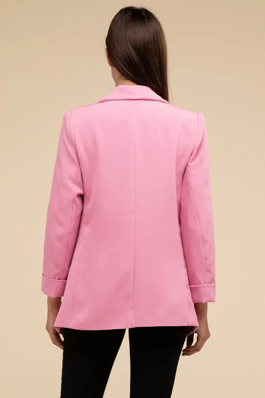 Darilyn Open Front Blazer – Long Sleeve, Lapel Collar