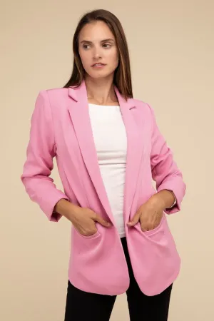 Darilyn Open Front Blazer – Long Sleeve, Lapel Collar