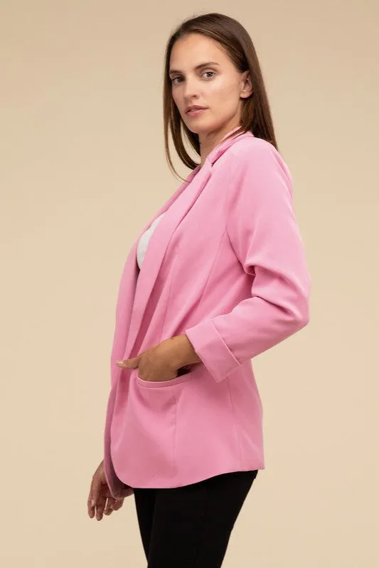 Darilyn Open Front Blazer – Long Sleeve, Lapel Collar