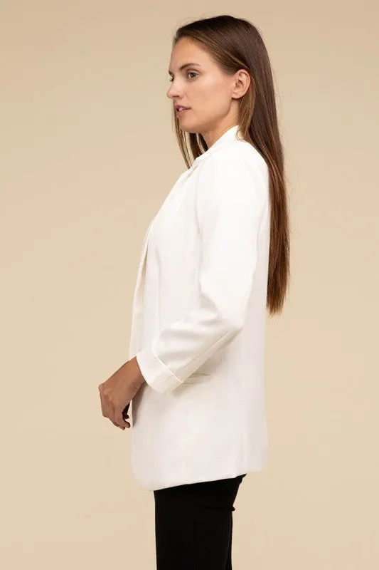 Darilyn Open Front Blazer – Long Sleeve, Lapel Collar