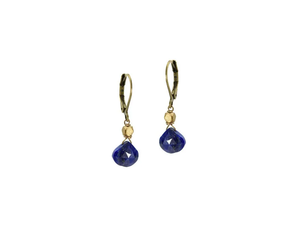Delicate Blue Lapis with Classic Brass Earrings