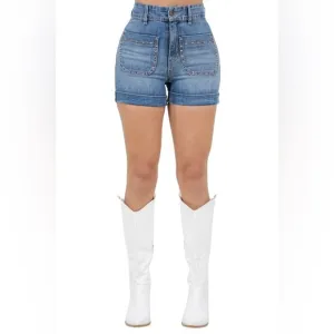 Denim High-Waisted Women's Shorts Willow Studded Denim Short in Medium Wash