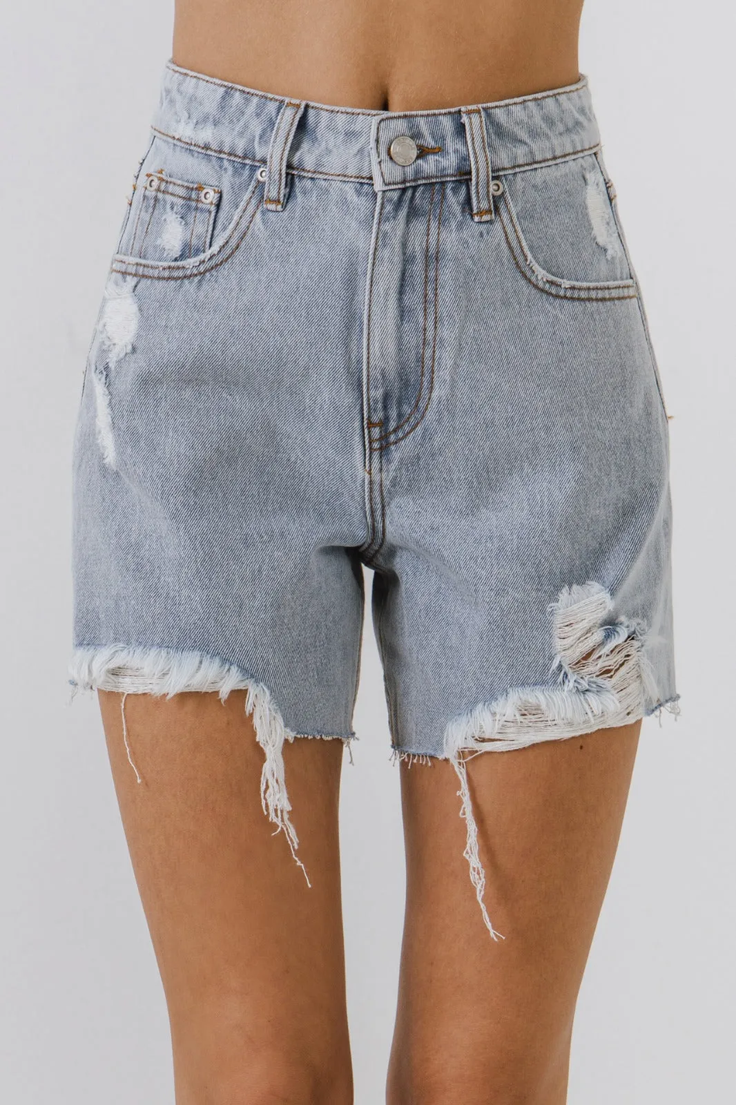 Destroyed Hem Denim Shorts